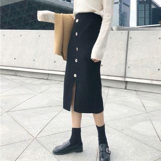 Slit Midi Knit Skirt Black - One Size