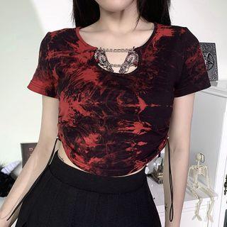 Short-sleeve Toe-dyed Drawstring Cropped T-shirt