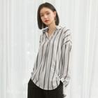 Open-placket Loose-fit Stripe Blouse White - One Size