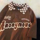 Short-sleeve Collar Letter Embordered T-shirt