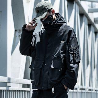 Letter Print Hooded Cargo Jacket