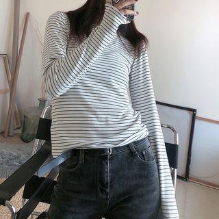 Mock-neck Striped Long-sleeve Top