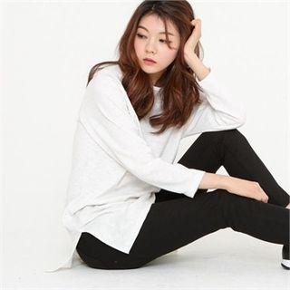 Long-sleeve Slit-side Long T-shirt