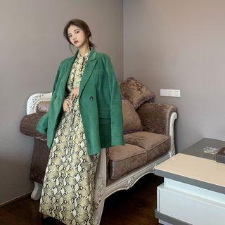 Snake Pattern Long-sleeve Loose-fit Dress As Figure - One Size