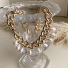 Pearl-charm Bold Chain Necklace Gold - One Size