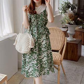 Spaghetti-strap Floral Print Dress With Sash