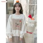 Cartoon Embroidered Sweater Off-white - One Size