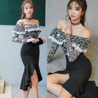 Set: Off Shoulder Lace Top + Mermaid Pencil Skirt
