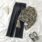 Long-sleeve Plaid Shirt / Wide Leg Jeans