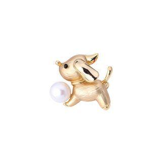 Simple And Cute Plated Gold Puppy Dog Imitation Pearl Brooch Golden - One Size