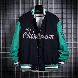 Lettering Two Tone Baseball Jacket