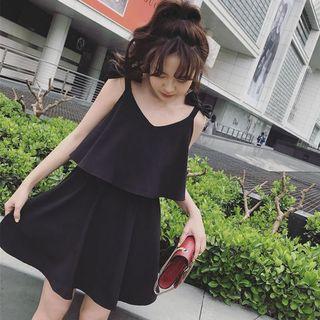 Bow Spaghetti-strap Sleeveless Tie-waist V-neck A-line Dress