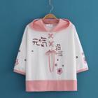 Chinese Words Print Lace-up Short Sleeve T-shirt