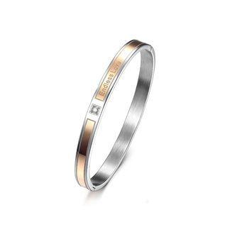 Simple Romantic Rose Gold Geometric 316l Stainless Steel Bangle With Cubic Zirconia For Women Silver - One Size