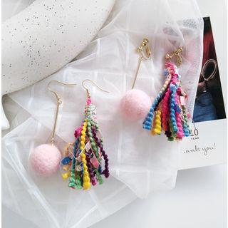 Asymmetric Tassel Ball Drop Earring / Clip-on Earring