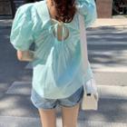 Puff-sleeve Blouse Teal - One Size