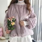 Set: Turtleneck Furry Sweatshirt + Chain Strap Crossbody Bag