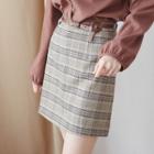 Plaid Belted Mini Fitted Skirt