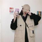 Pocketed Zip Vest Khaki - One Size