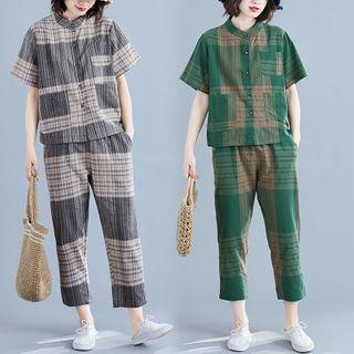 Set: Plaid Shirt + Straight-cut Pants