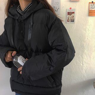 Drawstring Padded Hoodie Black - One Size