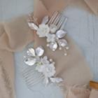 Flower Hair Comb 1 Pc - White & Silver - One Size