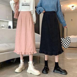 Corduroy Frilled Midi Skirt