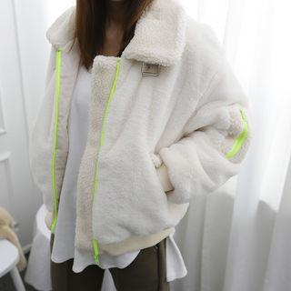 Belted-detail Faux-fur Jacket Black - One Size