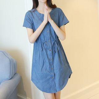 Drawstring Waist Short-sleeve A-line Dress