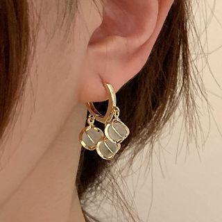 Faux Cat Eye Stone Alloy Fringed Earring 1 Pair - Gold & White - One Size