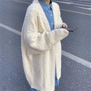 Plain Cable-knit Long Cardigan/ Denim Long-sleeve Long Shirtdress