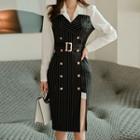 Mock Two-piece Striped Double-breasted Blazer Dress