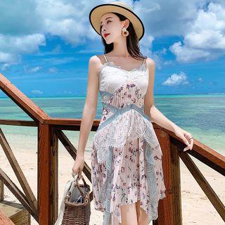Lace Panel Floral Spaghetti Strap Dress