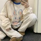 Long-sleeve Rabbit Print Sweatshirt White - One Size