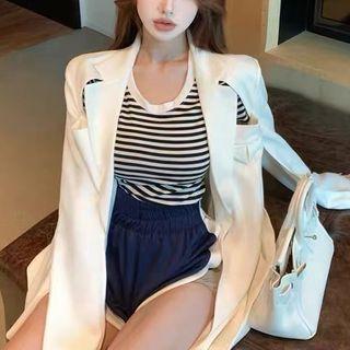 Short-sleeve Striped T-shirt / Cutout Blazer / Sweatshorts