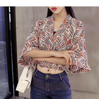 Print 3/4-sleeve V-neck Chiffon Blouse