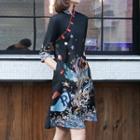 Elbow-sleeve Printed Traditional Chinese A-line Dress