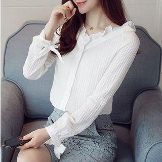 Frill Trim V-neck Chiffon Blouse