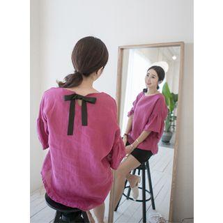 Bell-sleeve Tie-back Linen Top