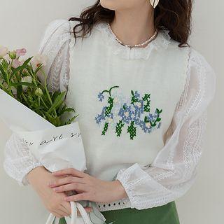 Lace Blouse / Floral Sweater Vest
