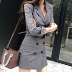 Long-sleeve Striped Double Breasted Mini Sheath Dress