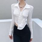 Long-sleeve Wrap Collared T-shirt