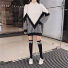Color Block Long-sleeve Oversize Knit Top