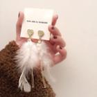 Feather Dangle Earring White Feather & Bar - White - One Size
