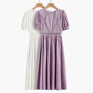 Short-sleeve Lace Detail A-line Midi Dress
