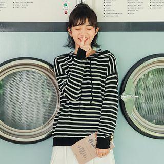 Long-sleeve Striped Sweatshirt Black - One Size