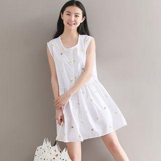 Sleeveless Banana Print Buttoned Dress