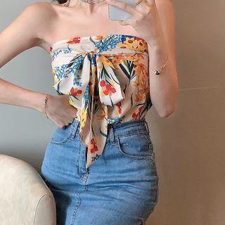 Floral Print Strapless Top As Shown In Figure - One Size