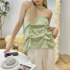 Halter Gingham Check Camisole Top Light Green - One Size