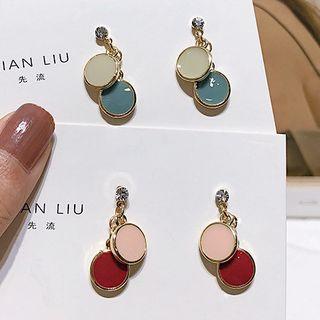 925 Sterling Silver Rhinestone Glaze Disc Dangle Earring
